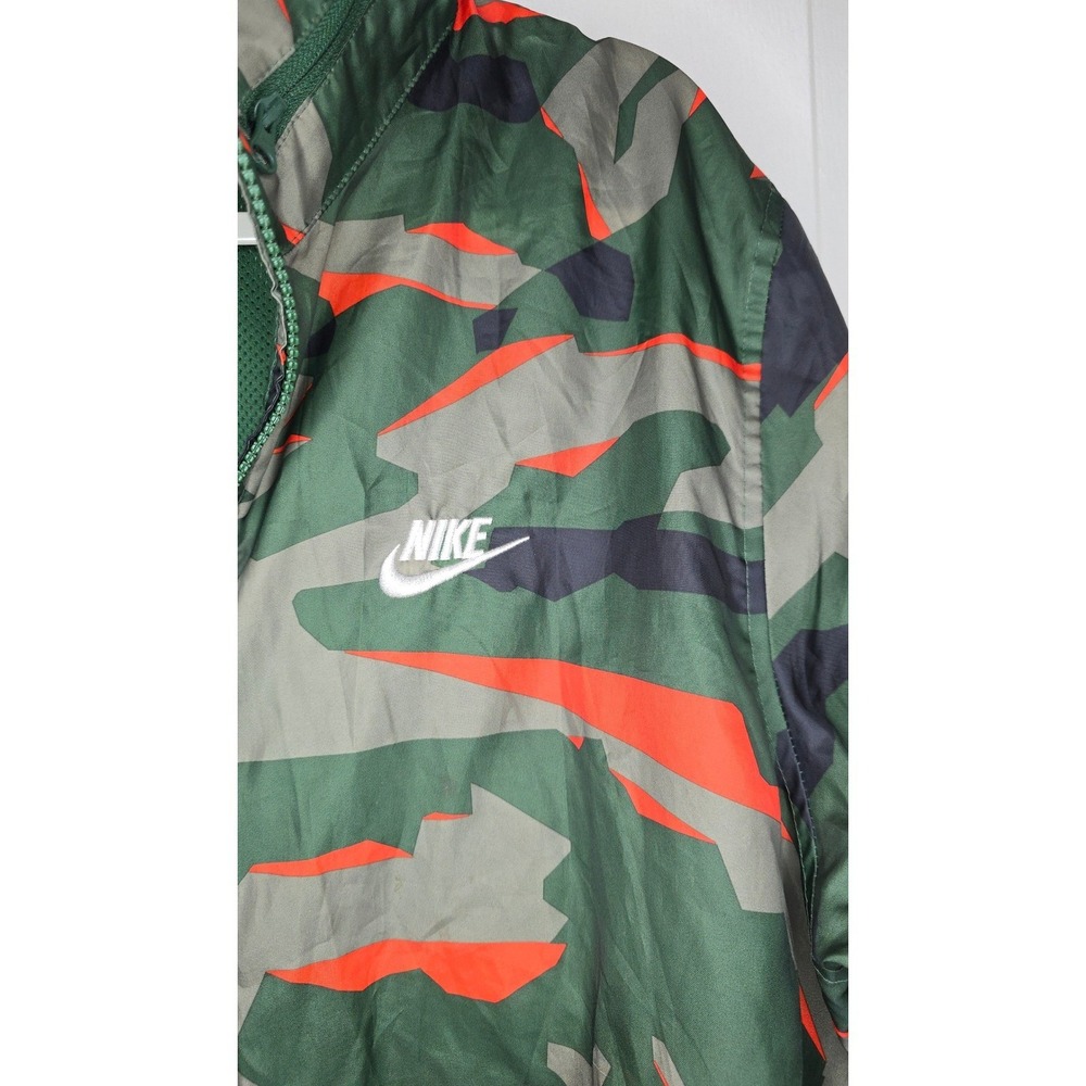 Nike Mens Camo Windbreaker Jacket Green Orange Geometric Print Full Zip Large - Picture 3 of 12